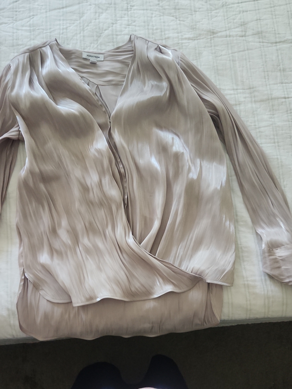 Nordstrom Taupe Satin-Look Wrap Blouse